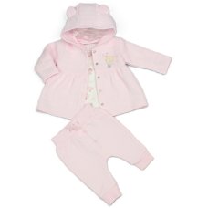 N14602: Baby Girls Quilted 3 Piece Outfit (0-9 Months)